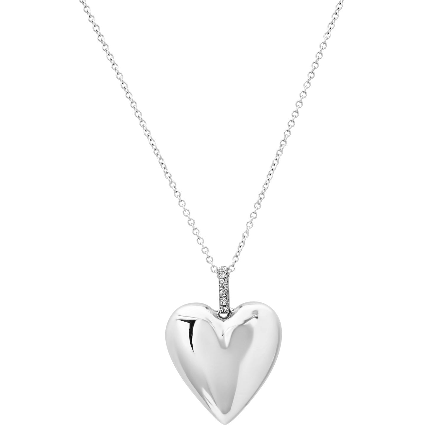 High Polish Heart Necklace with Diamond Bail