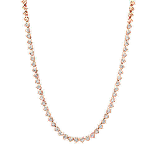 Be My Valentine Bezel Set Diamond Heart Tennis Necklace