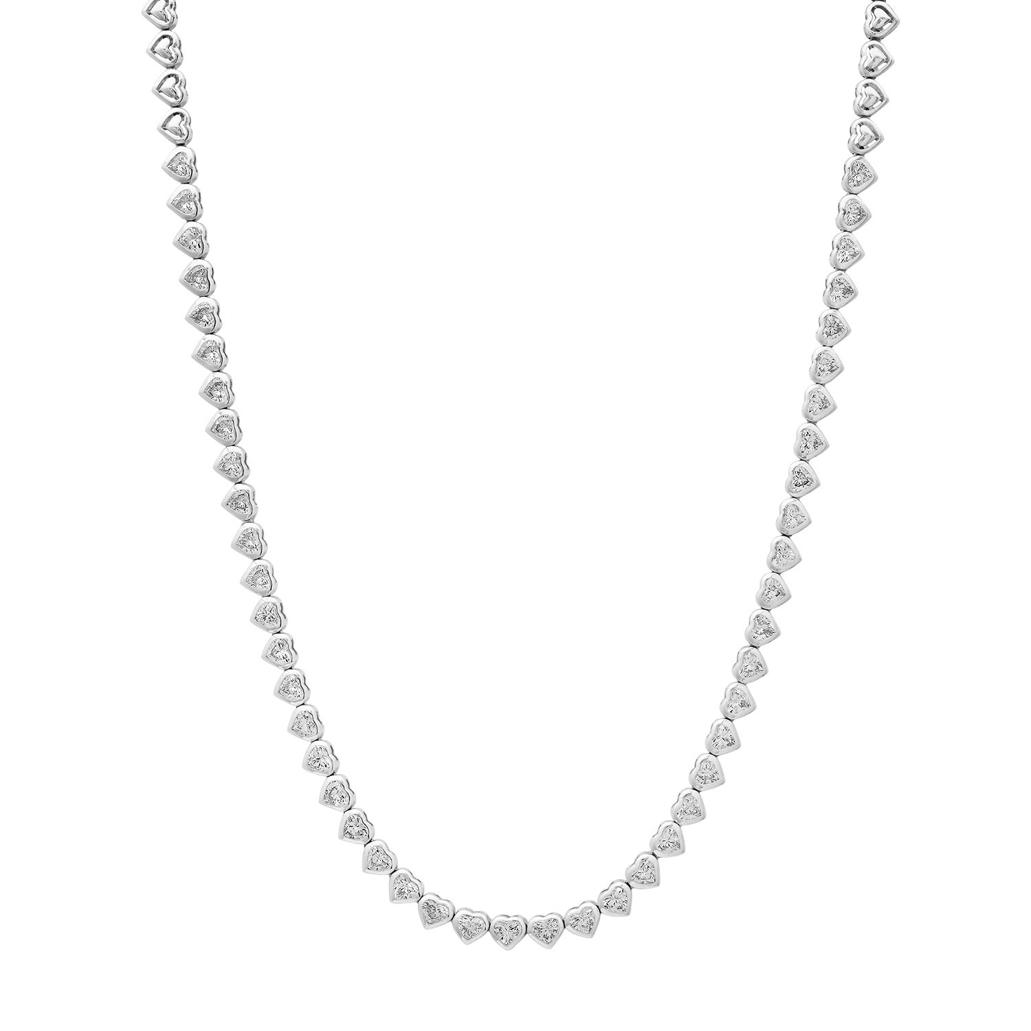 Be My Valentine Bezel Set Diamond Heart Tennis Necklace