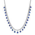 Diamond & Blue Sapphire Pear Drop Dangle Tennis Necklace