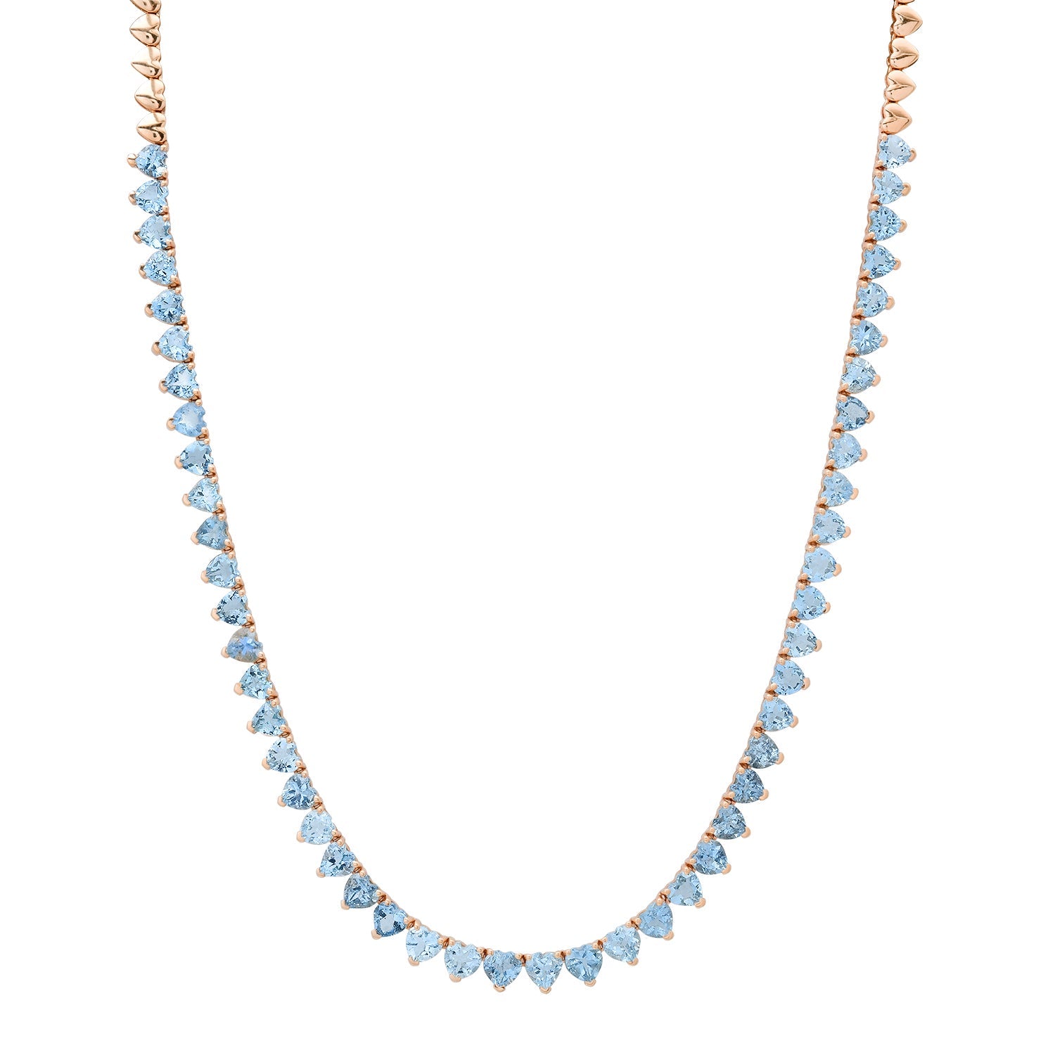 Heart Shaped Aquamarine Half Tennis Necklace