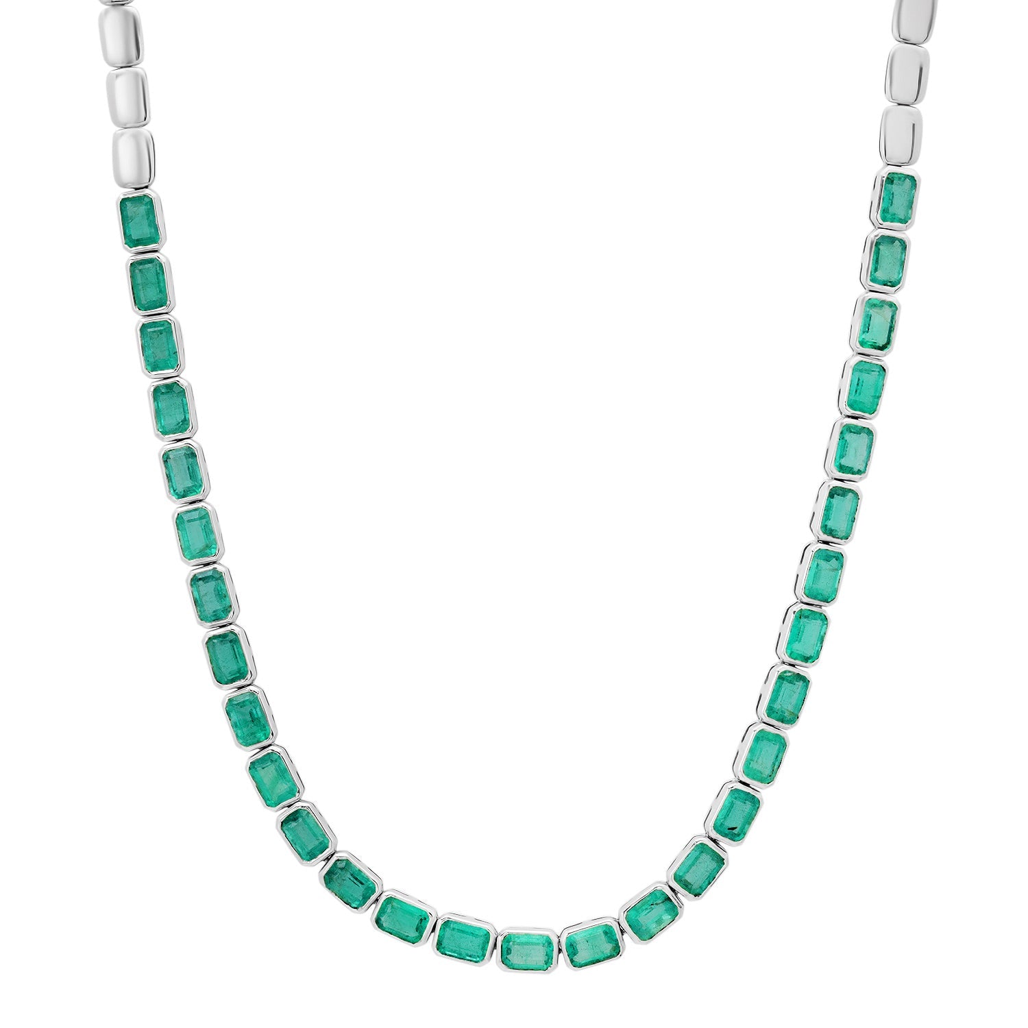 East West Emerald Cut Emerald Bezel Half Tennis Necklace