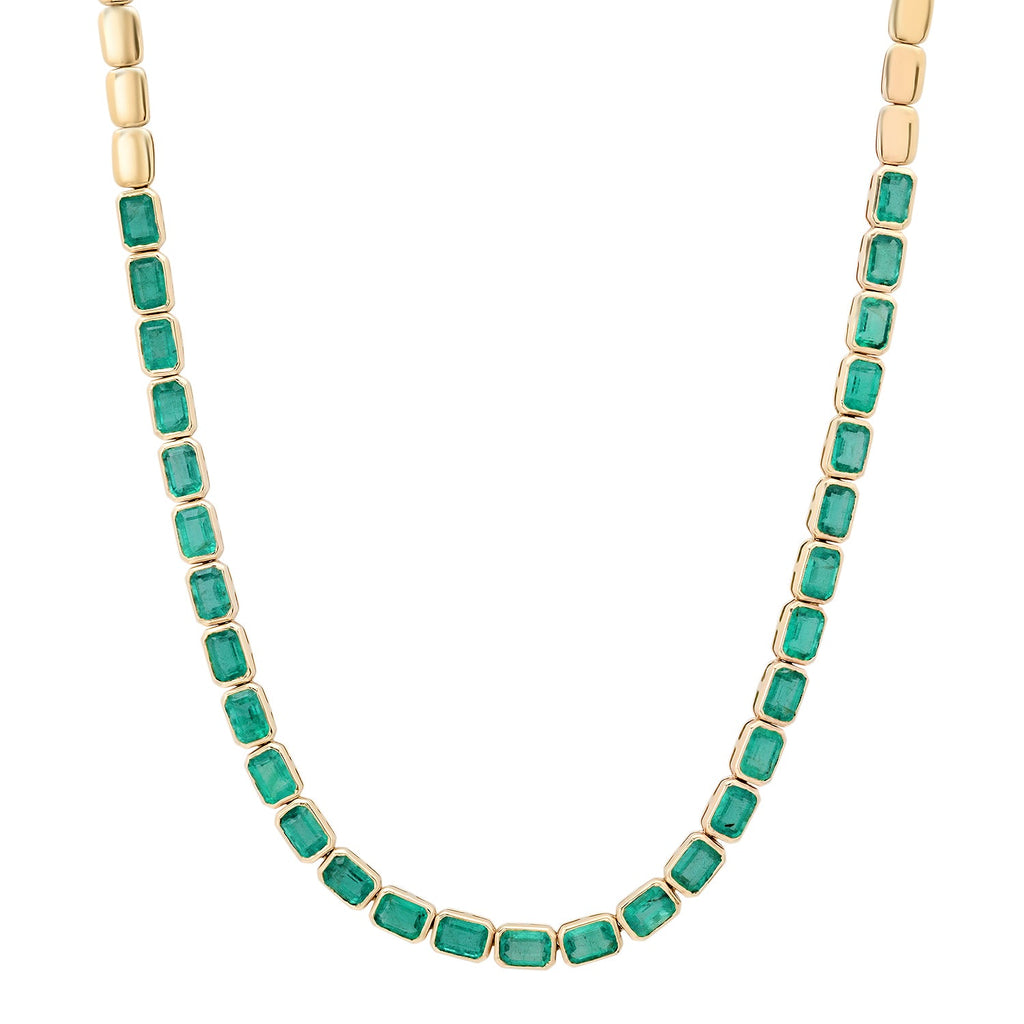 East West Emerald Cut Emerald Bezel Half Tennis Necklace