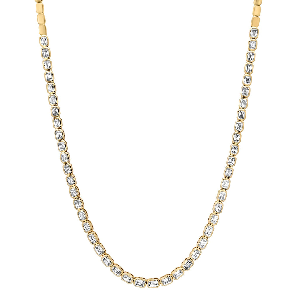 East West Emerald Cut Diamond Bezel Half Tennis Necklace