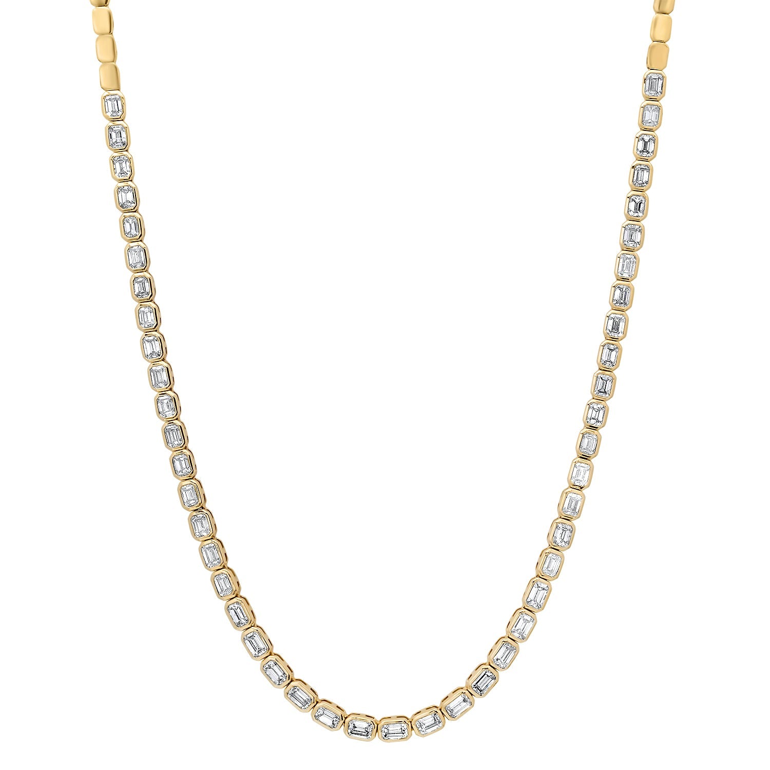 East West Emerald Cut Diamond Bezel Half Tennis Necklace