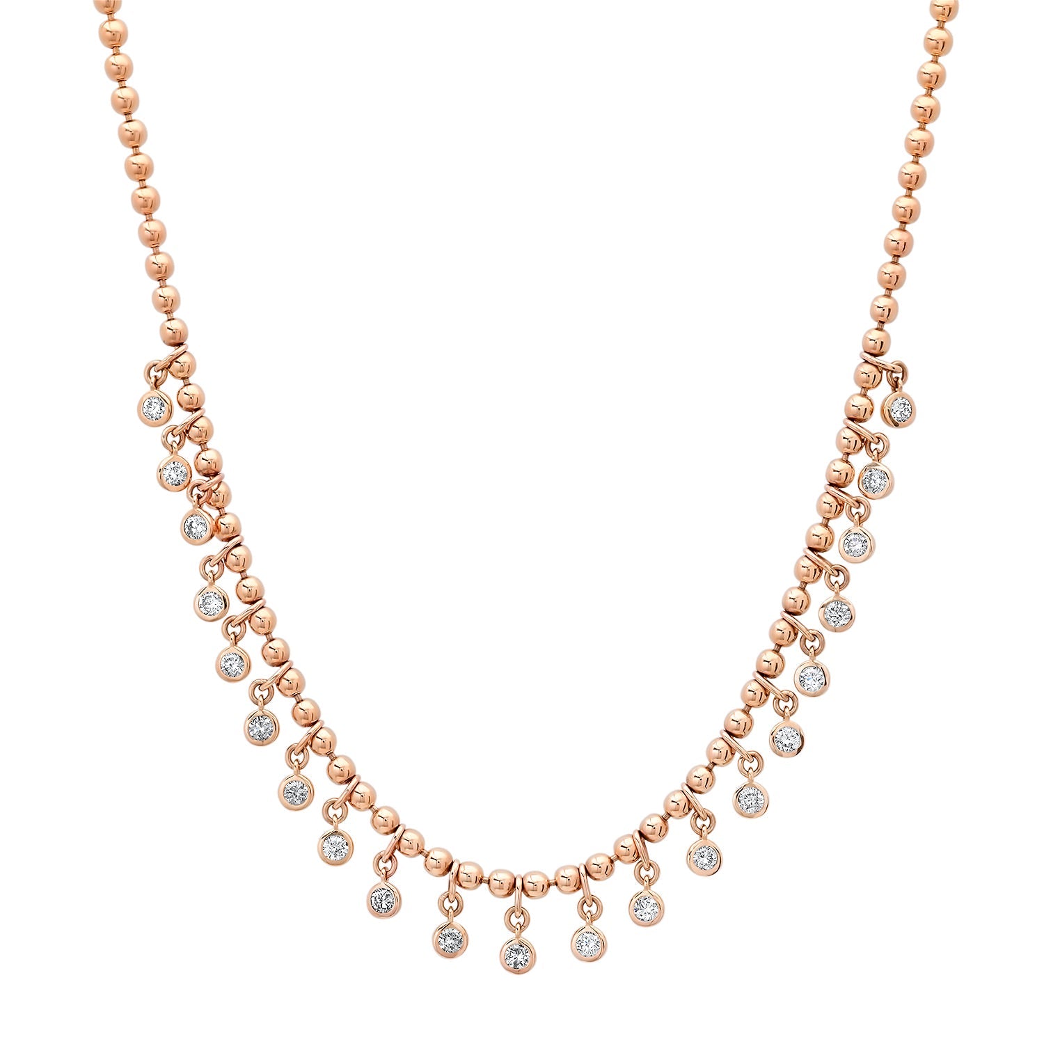 Gold Ball Chain Necklace with Round Diamond Shakers