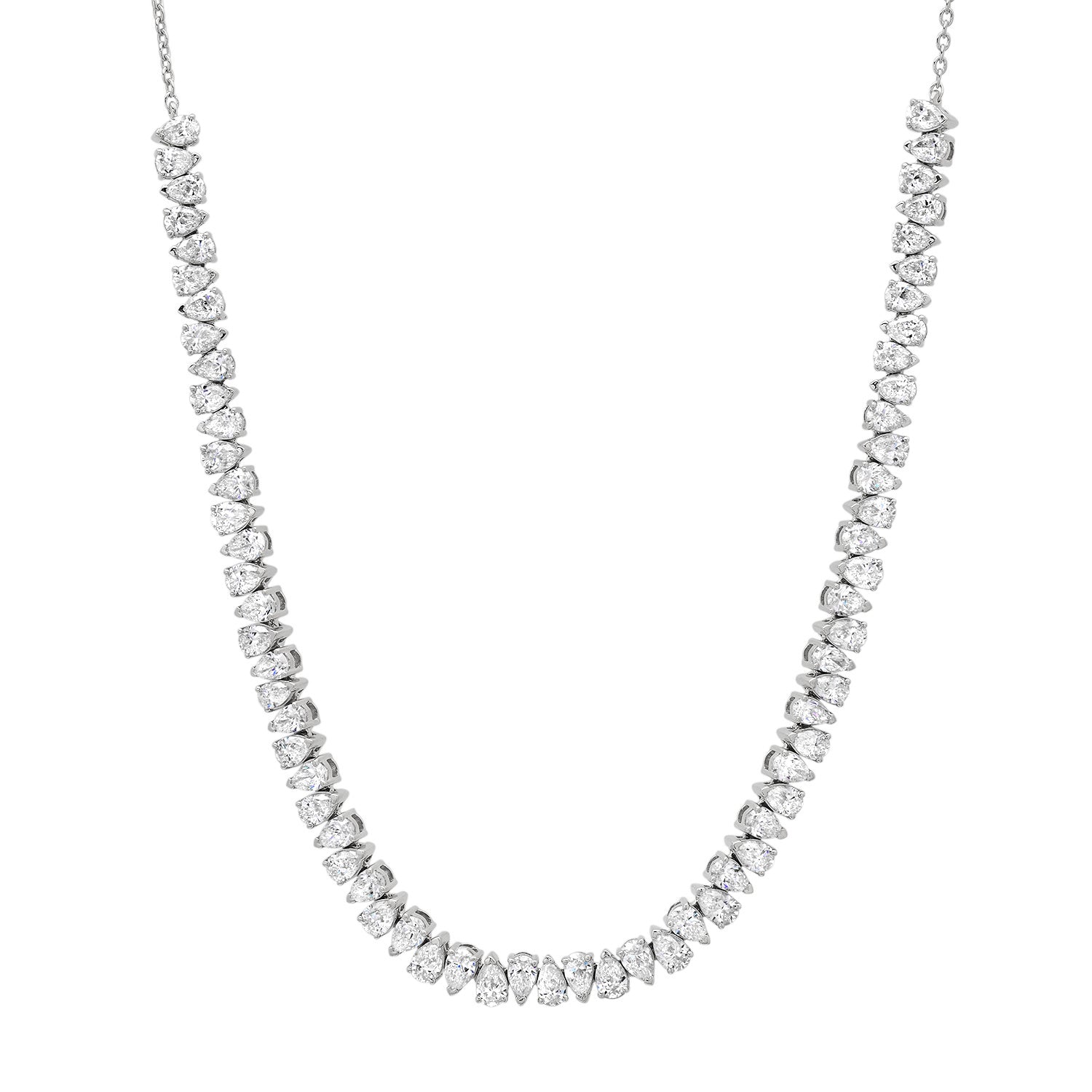 Alternating Diamond Pear Half Tennis Necklace
