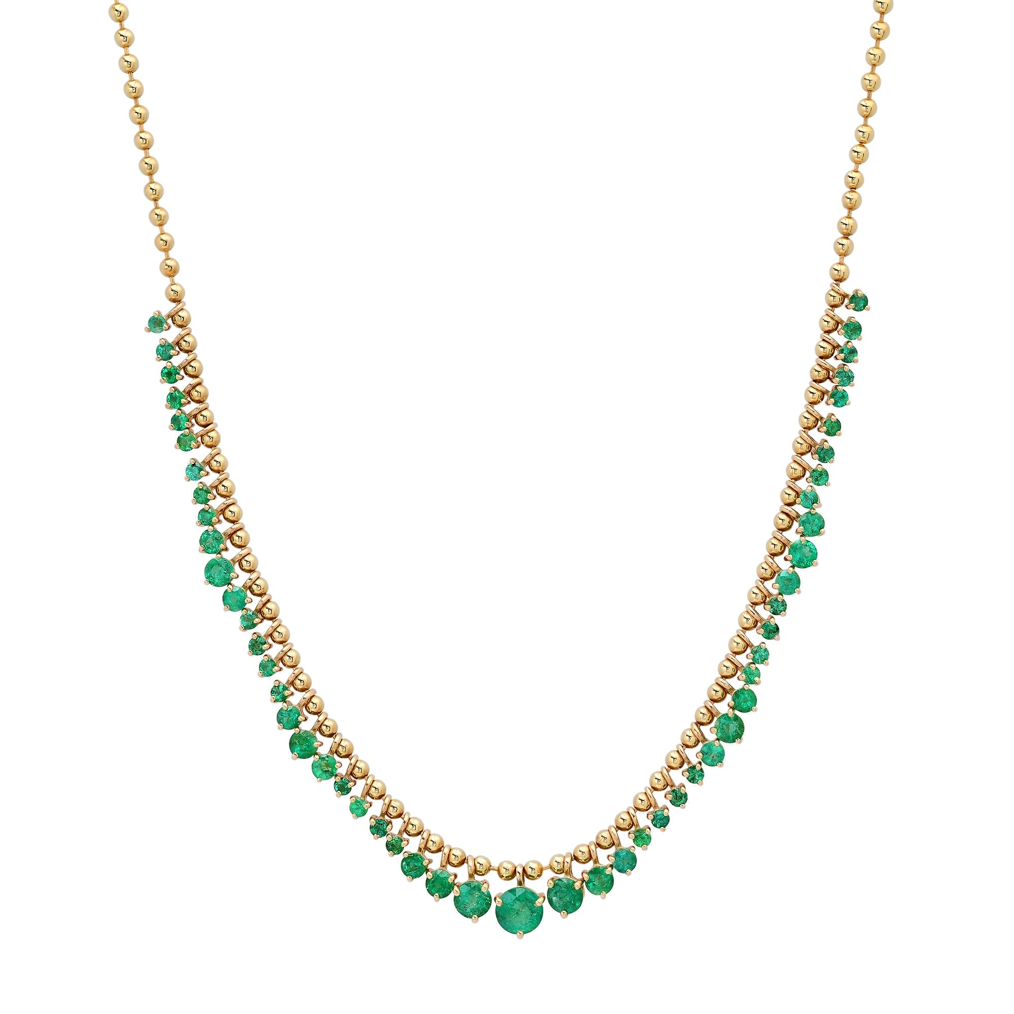 Graduated Round Emerald Dangle Necklace