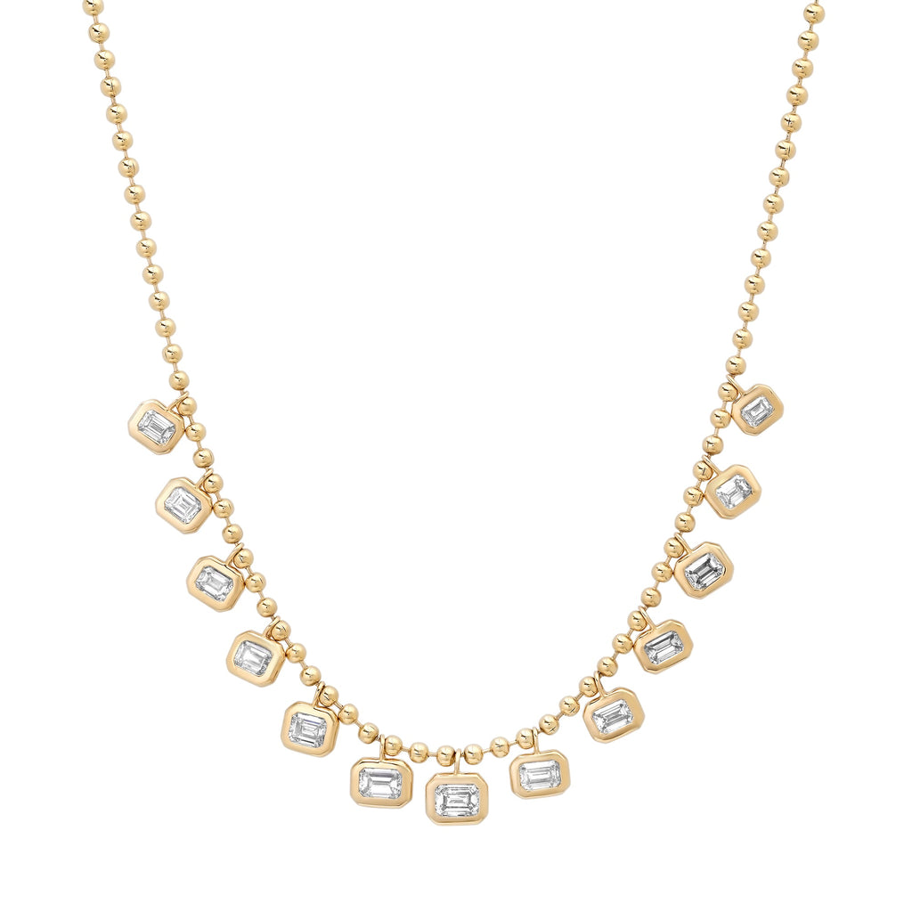 East West Emerald Cut Diamond Dangle Ball Chain Necklace