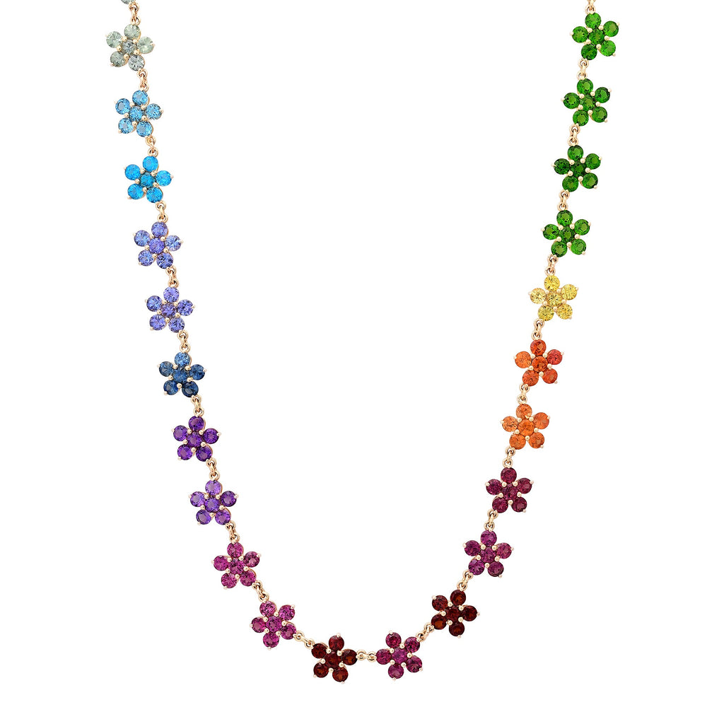 3/4 Mixed Sapphire Flower Chain Necklace