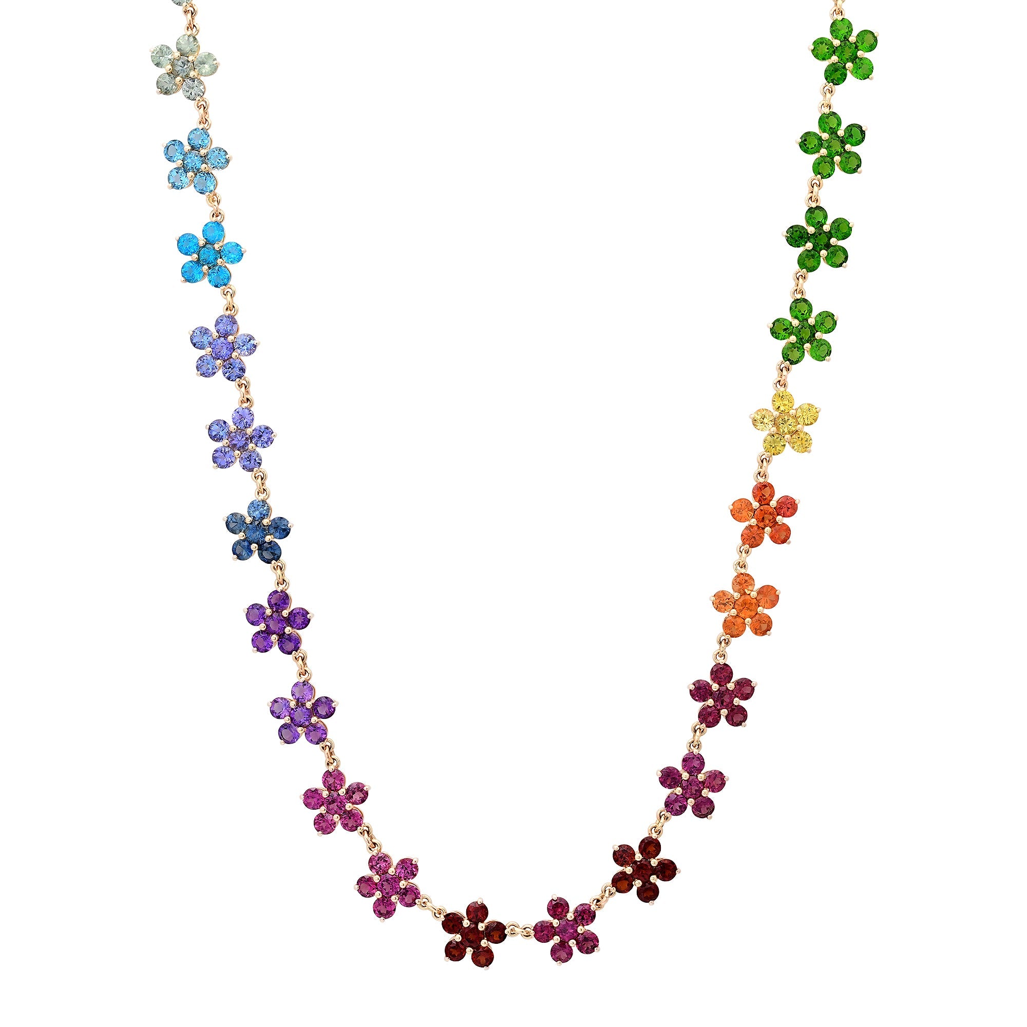 3/4 Mixed Sapphire Flower Chain Necklace
