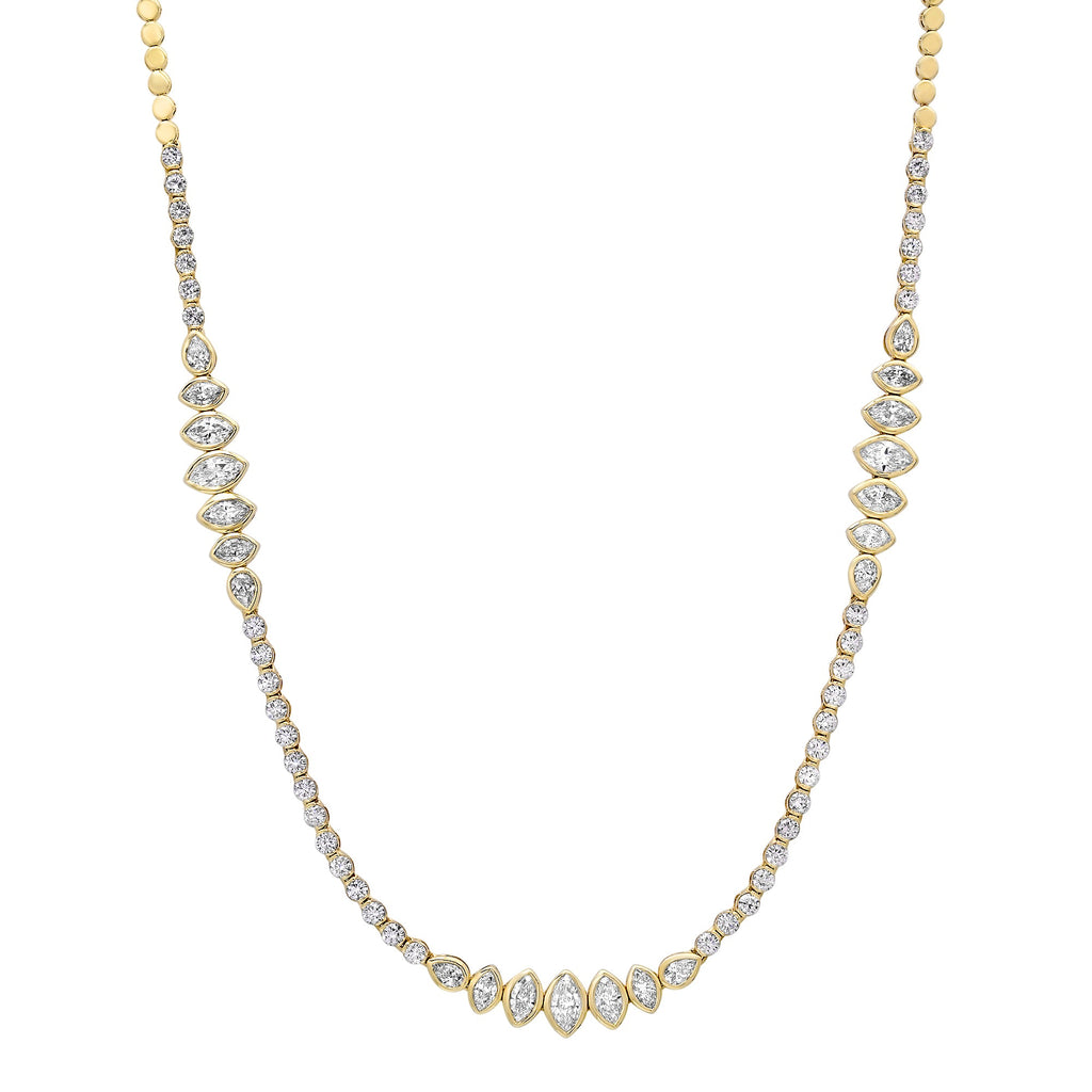 Alternating Graduated Bezel Set Marquise & Pear Diamond 1/2 Tennis Necklace