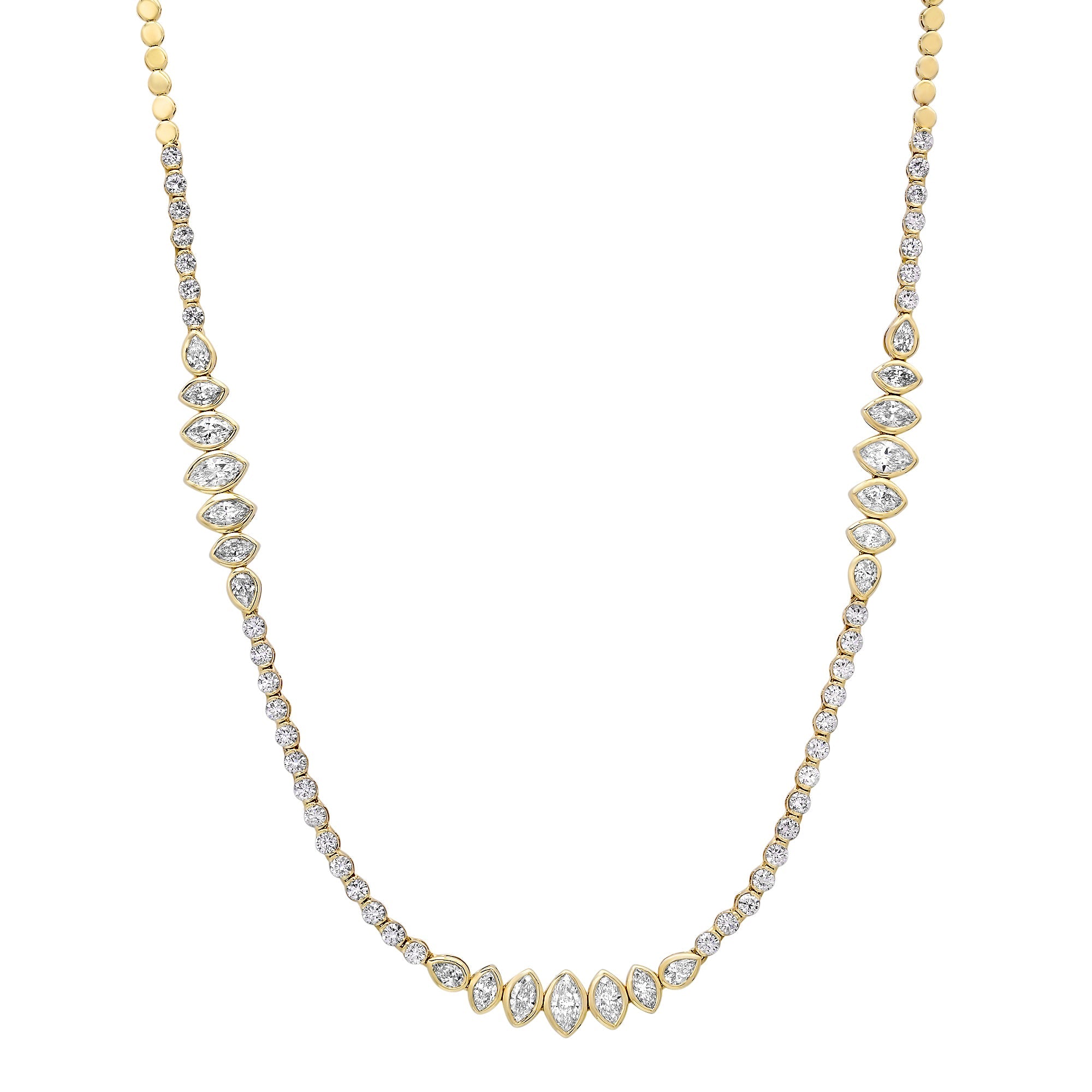 Alternating Graduated Bezel Set Marquise & Pear Diamond 1/2 Tennis Necklace