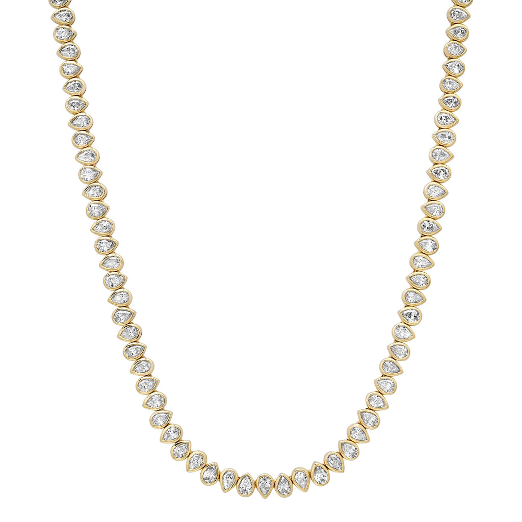 Alternating Bezel Set Diamond Pear Tennis Necklace