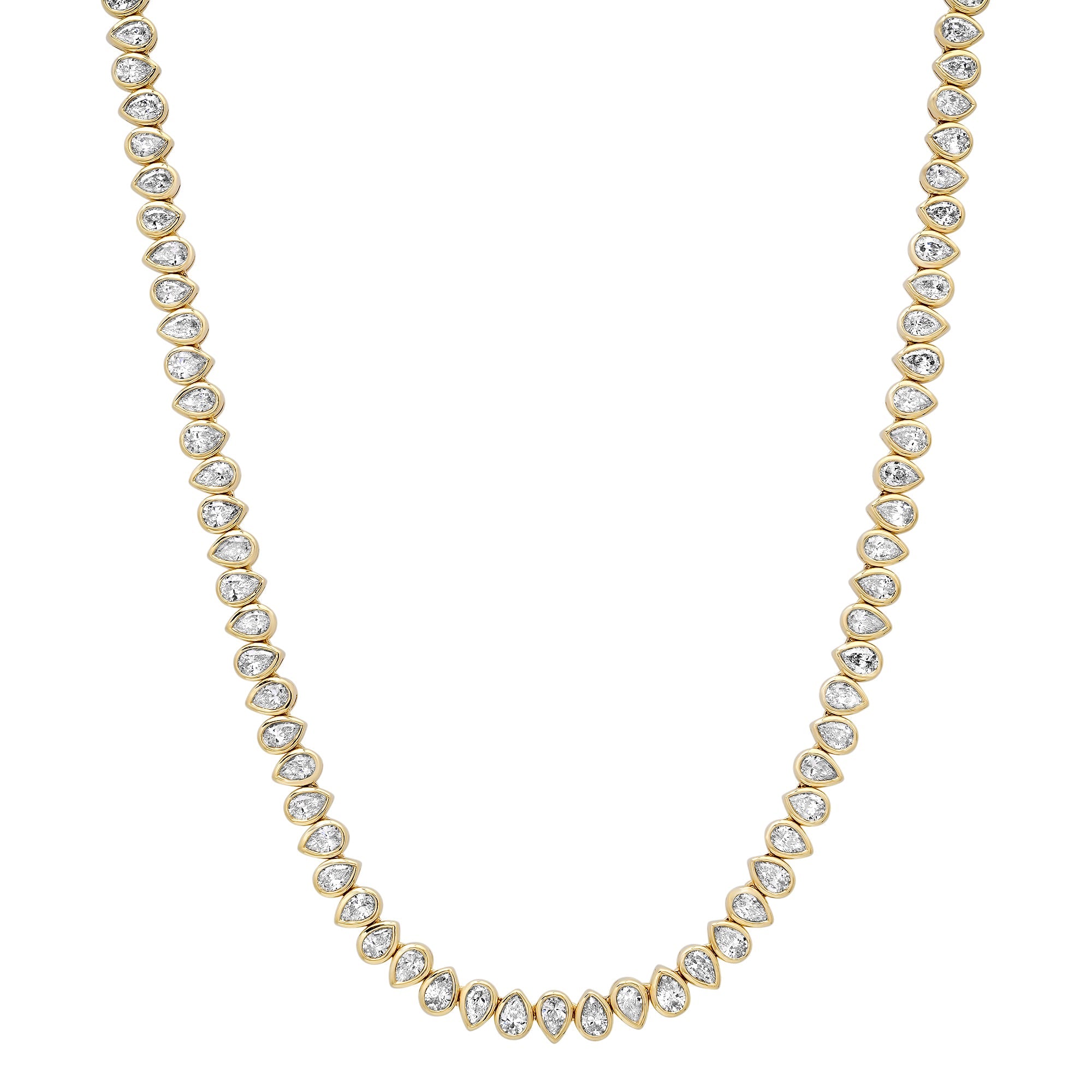 Alternating Bezel Set Diamond Pear Tennis Necklace