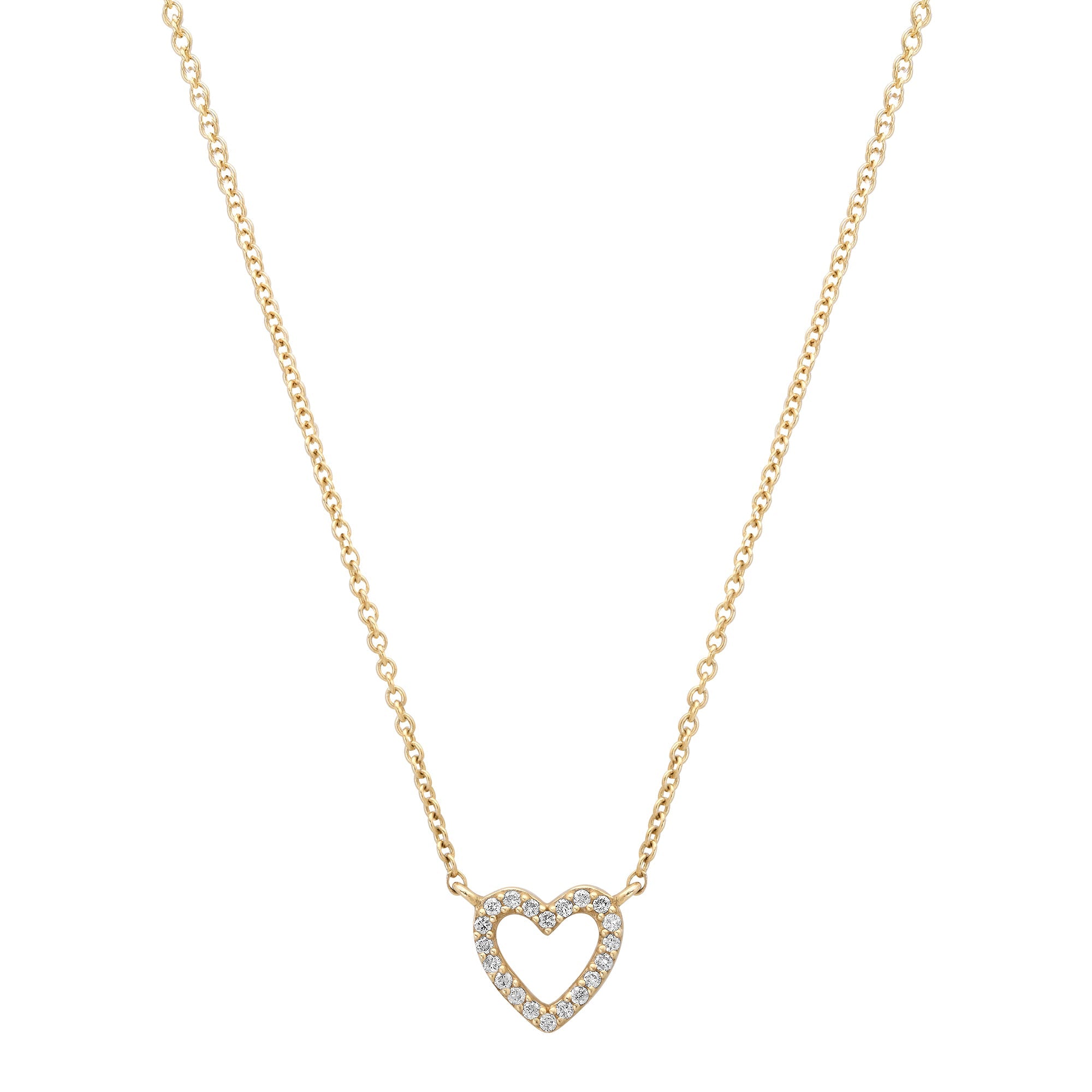 Mini Diamond Pave Open Heart Outline Necklace