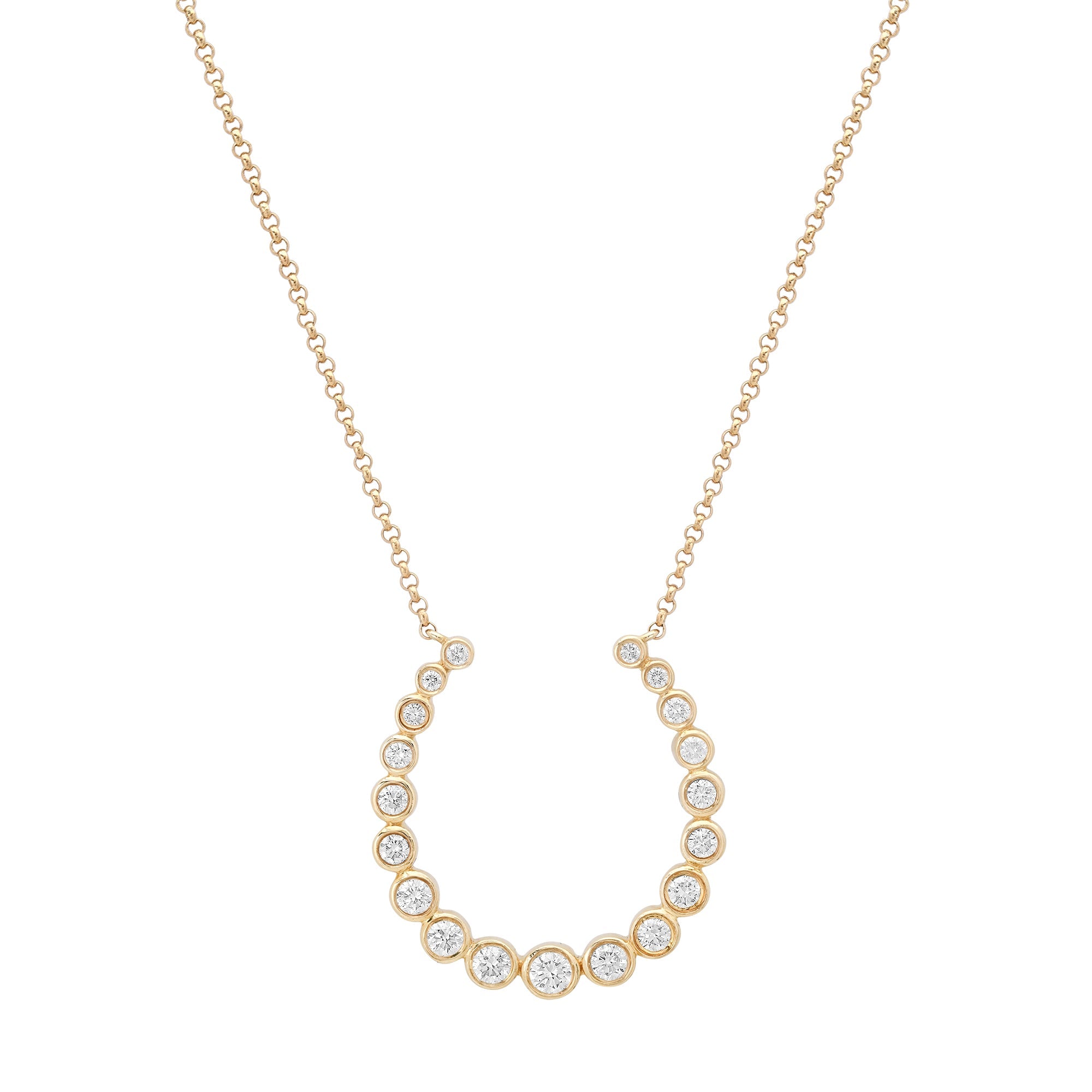 Graduated Bezel Set Diamond Horseshoe Necklace