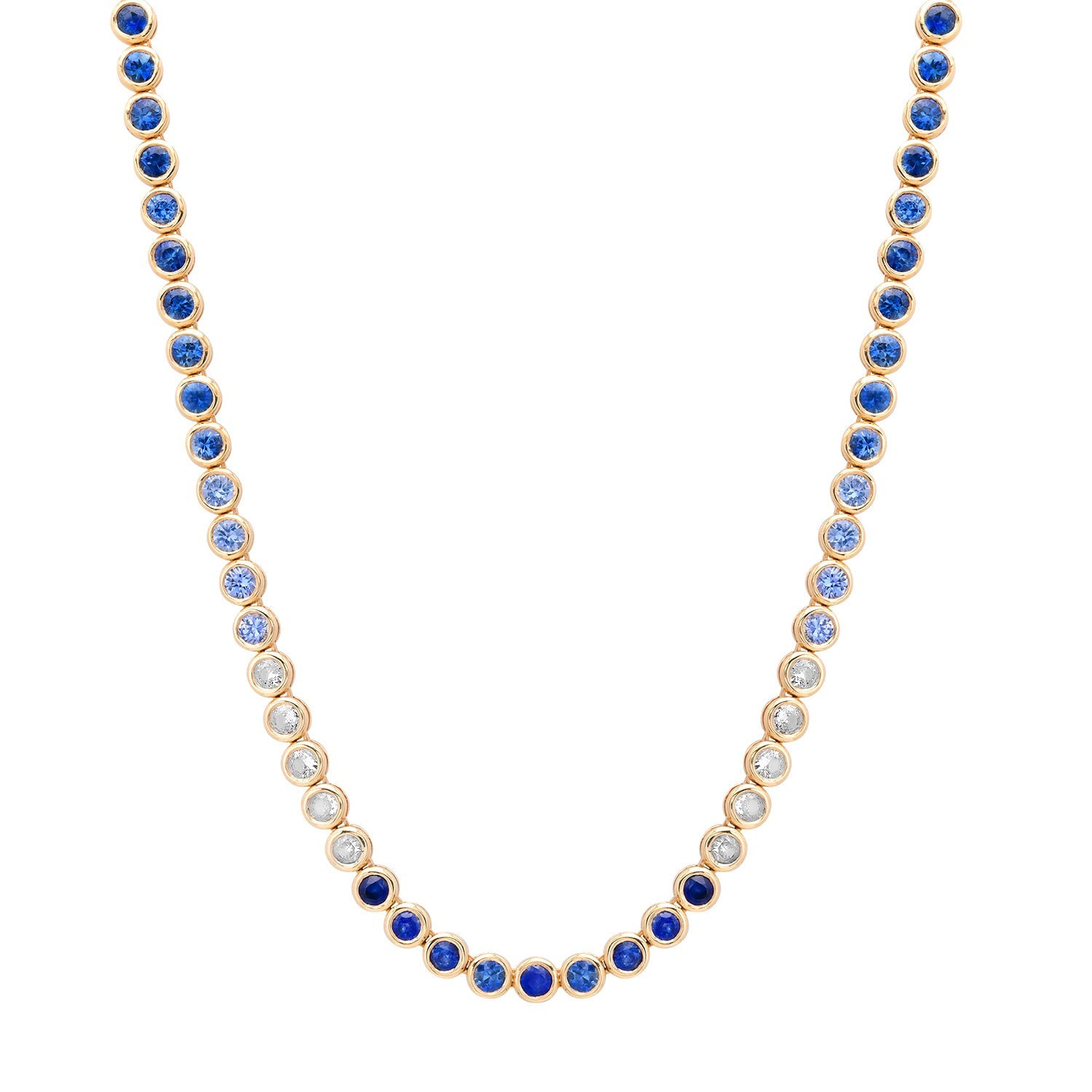 Bezel Set Ombre Pink or Blue Sapphire Tennis Necklace
