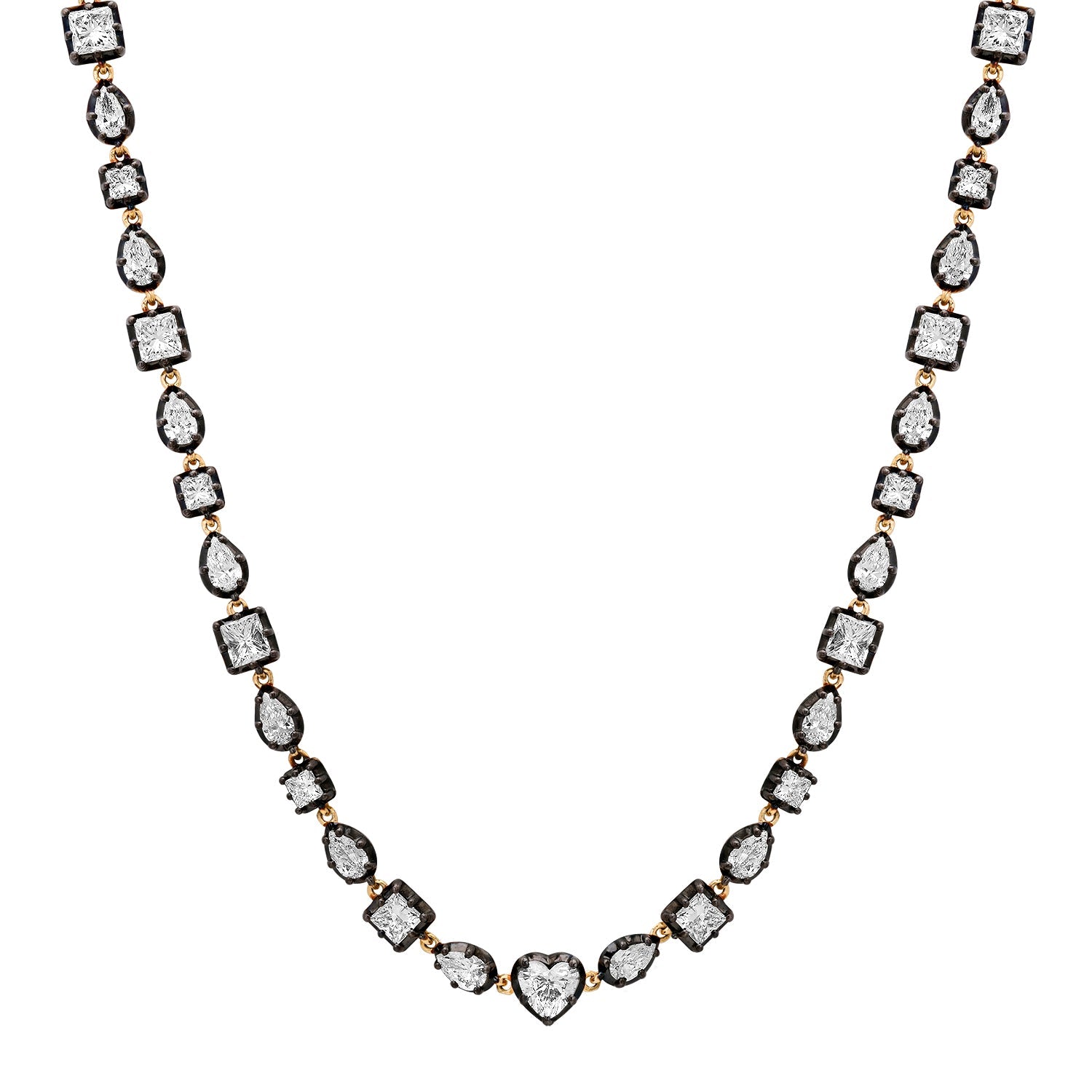 Mixed Shape Diamond 1/2 Tennis Necklace with Black Rhodium Bezel