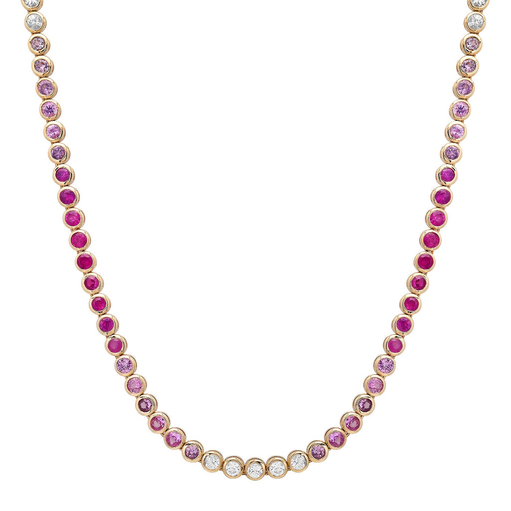 Bezel Set Ombre Pink or Blue Sapphire Tennis Necklace