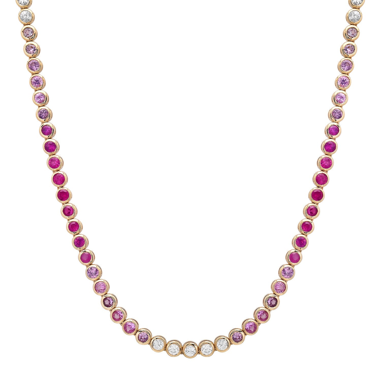 Bezel Set Ombre Pink or Blue Sapphire Tennis Necklace