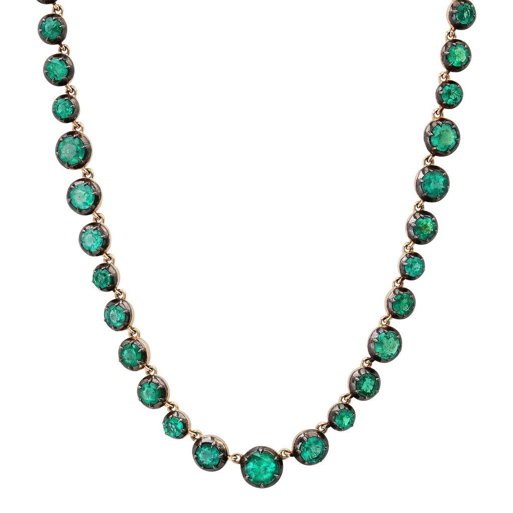 Georgian Set Gemstone Rounds Statement Tennis Necklace with Black Rhodium