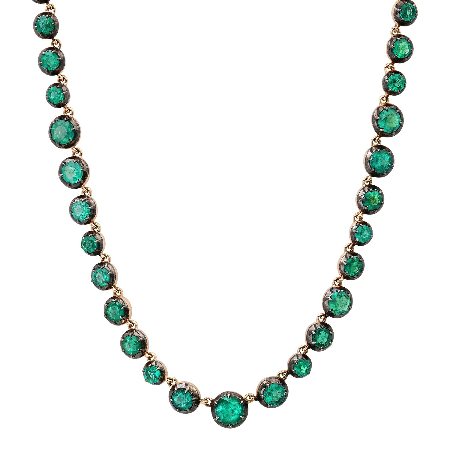 Georgian Set Gemstone Rounds Statement Tennis Necklace with Black Rhodium