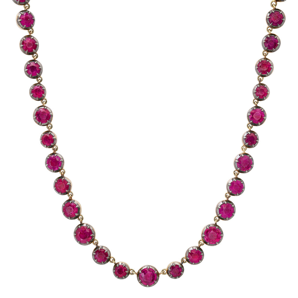 Georgian Set Gemstone Rounds Statement Tennis Necklace with Black Rhodium