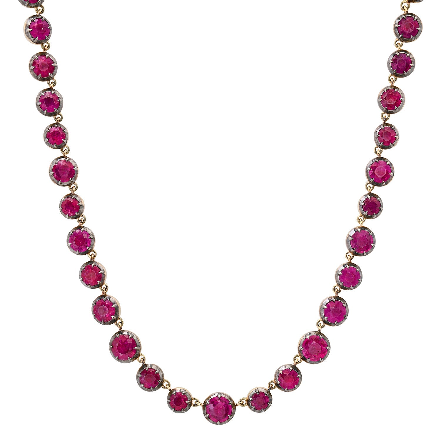 Georgian Set Gemstone Rounds Statement Tennis Necklace with Black Rhodium