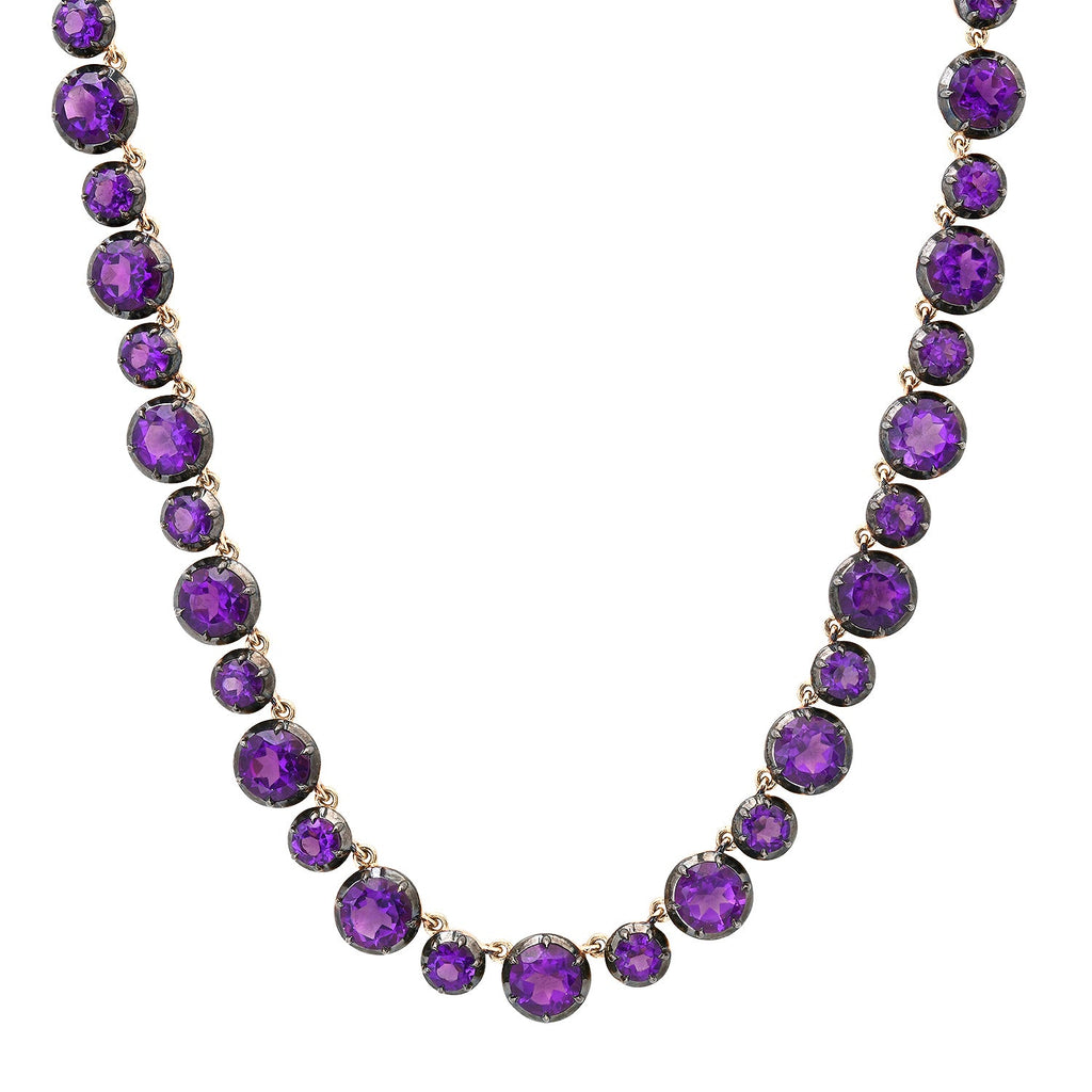 Georgian Set Gemstone Rounds Statement Tennis Necklace with Black Rhodium