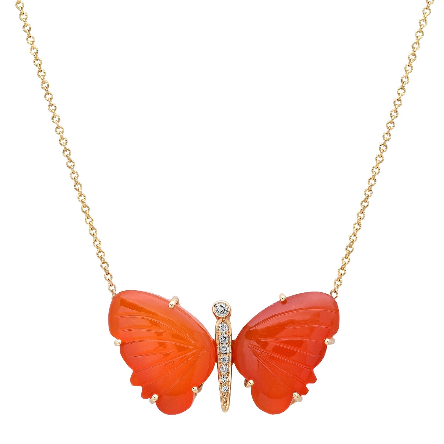 Large Hand Carved Gemstone Butterfly Necklace