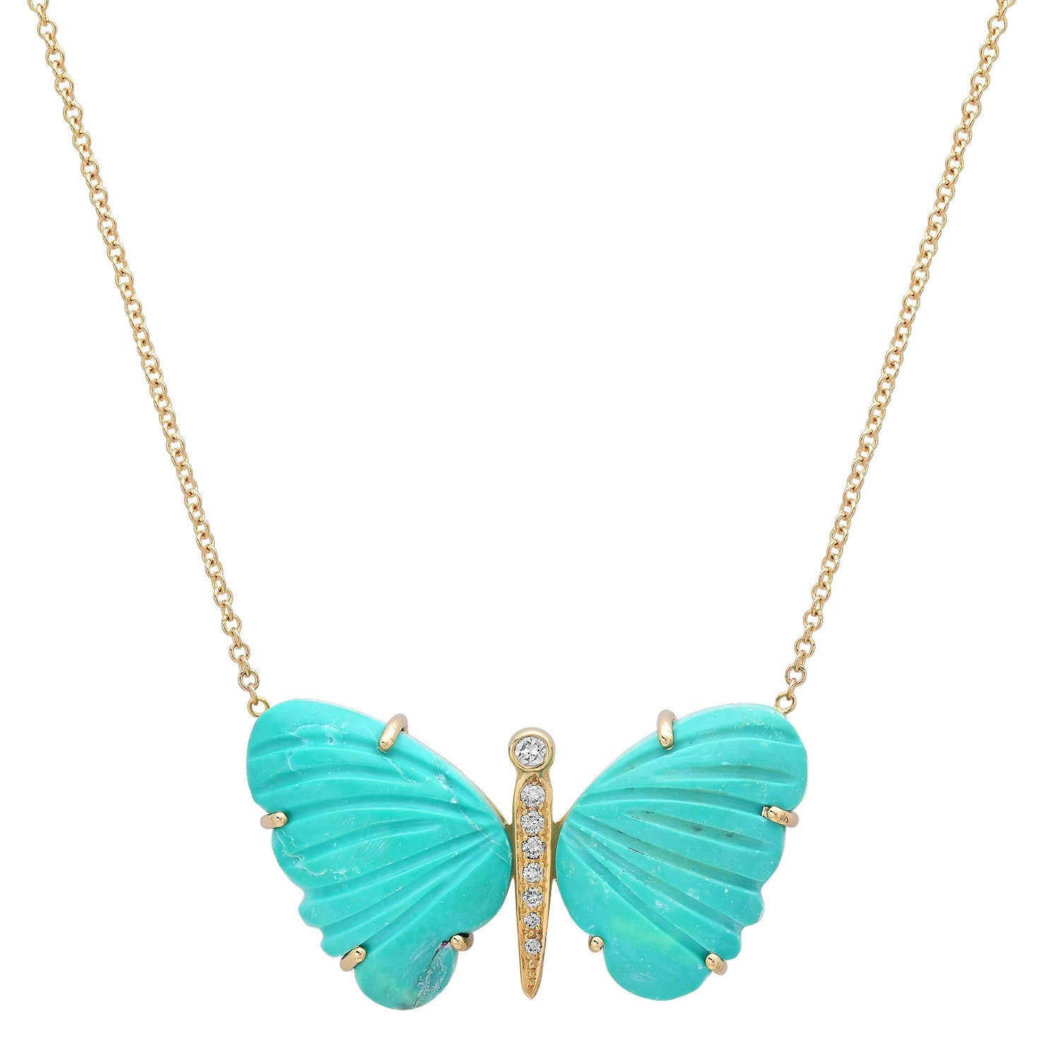 Large Hand Carved Gemstone Butterfly Necklace