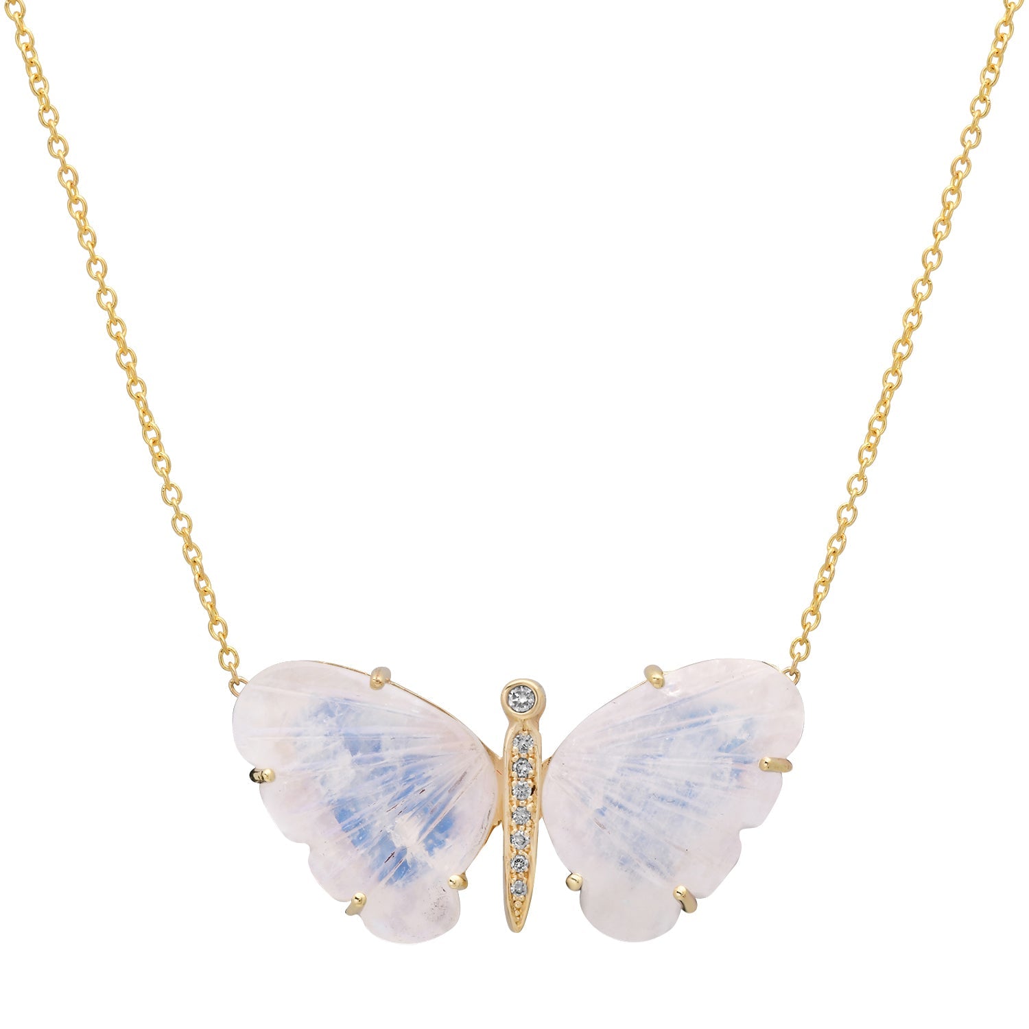 Large Hand Carved Gemstone Butterfly Necklace