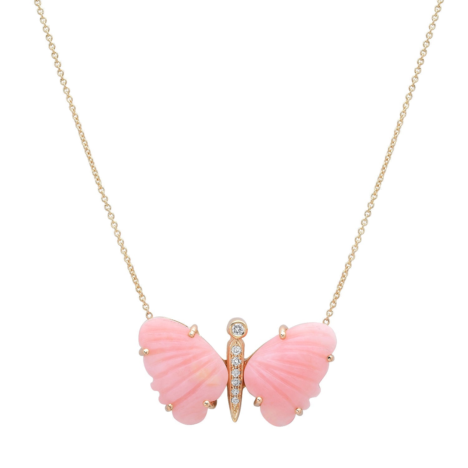 Medium Hand Carved Gemstone Butterfly Necklace