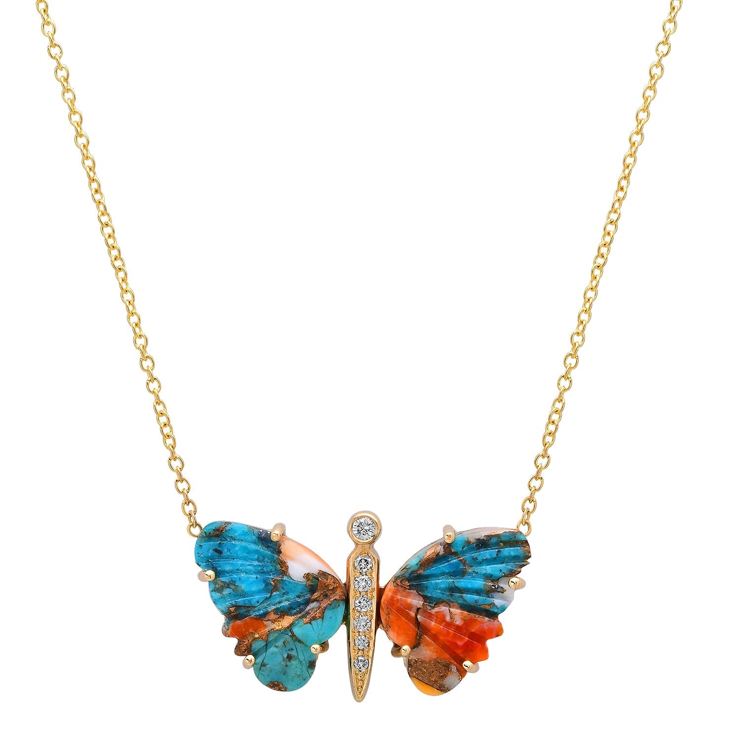 Medium Hand Carved Gemstone Butterfly Necklace