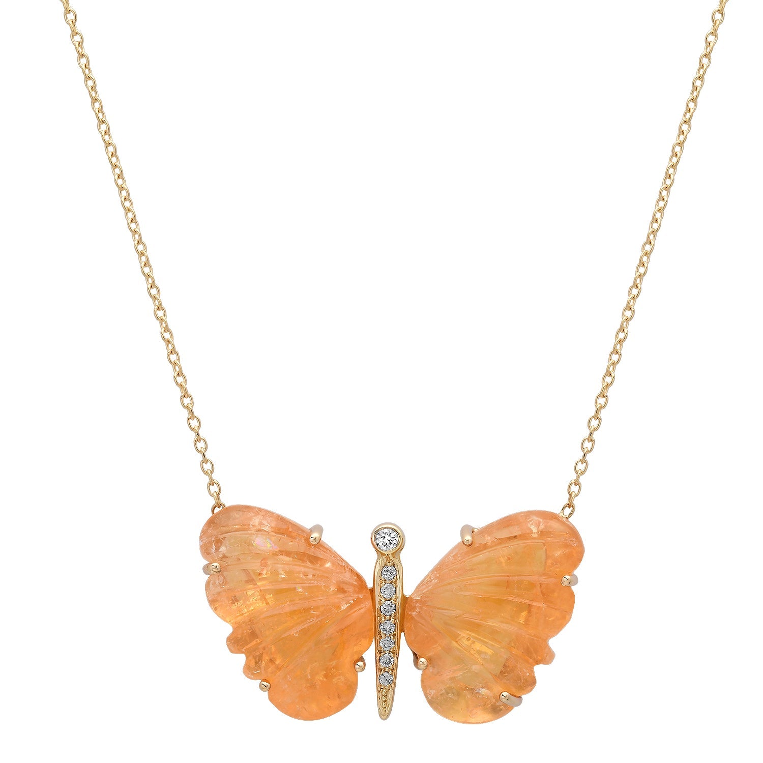 Large Hand Carved Gemstone Butterfly Necklace