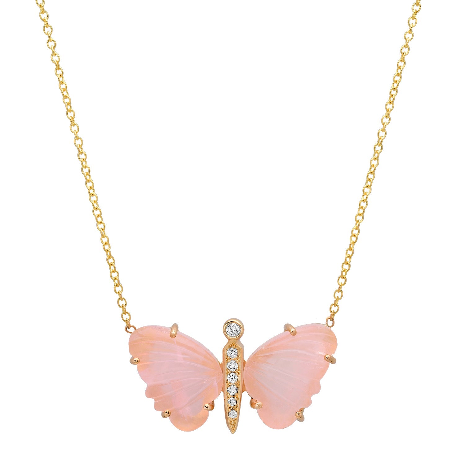 Medium Hand Carved Gemstone Butterfly Necklace