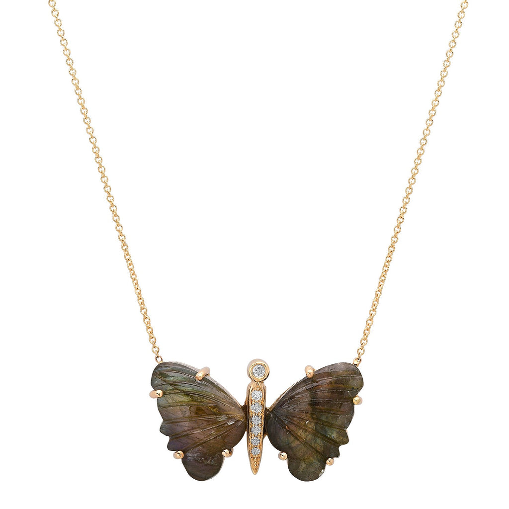 Medium Hand Carved Gemstone Butterfly Necklace