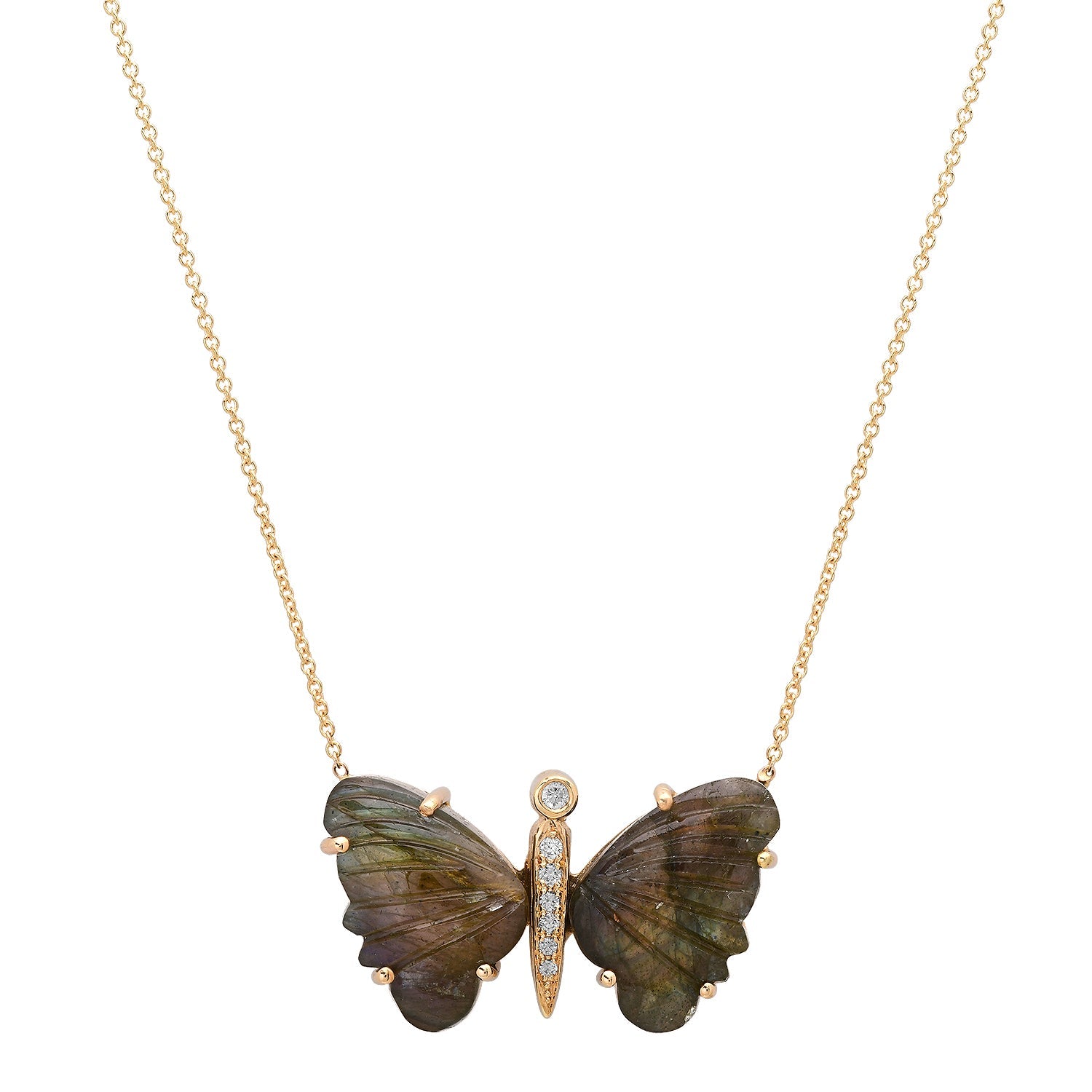 Medium Hand Carved Gemstone Butterfly Necklace