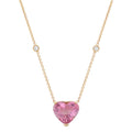 Large Pink Tourmaline Heart & Diamond Bezels Gem Candy Necklace