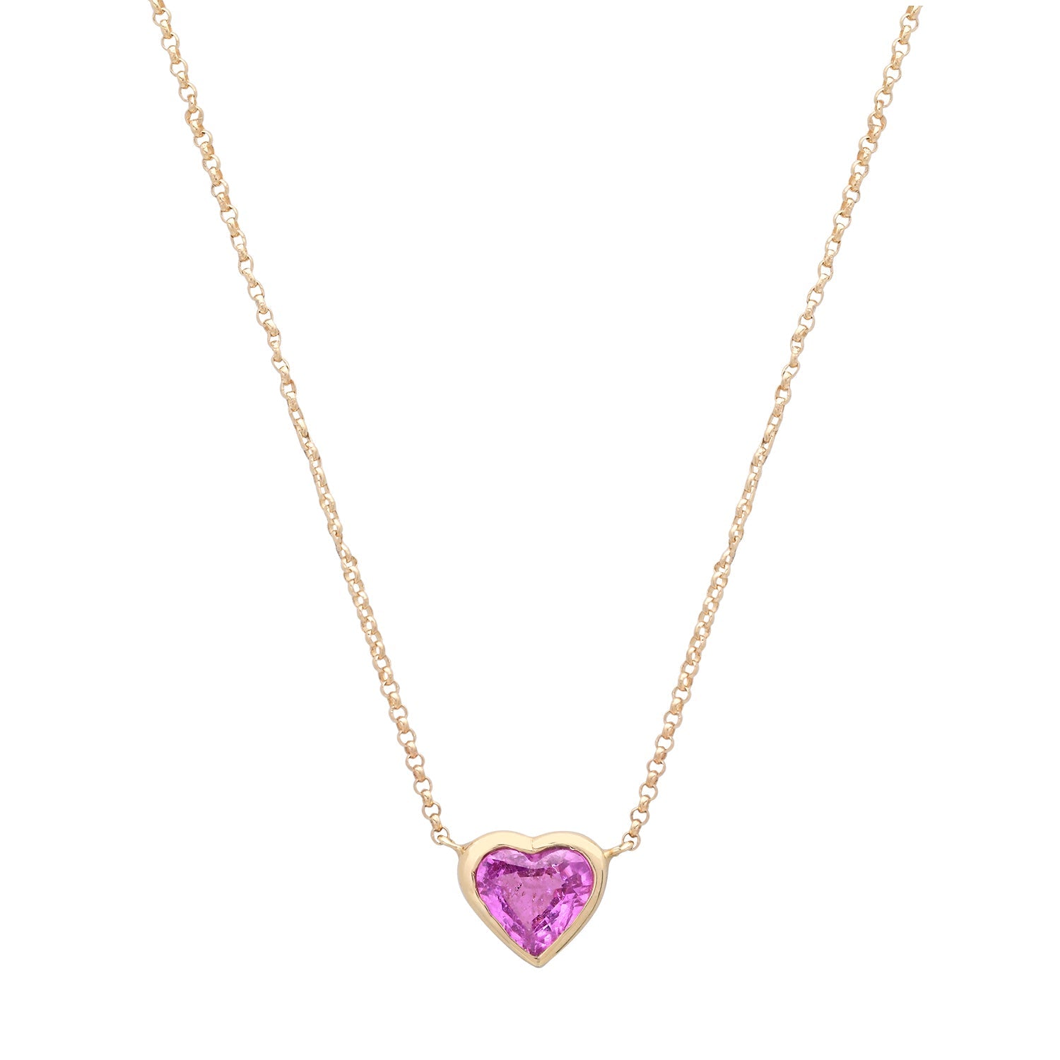 Bezel Set Pink Sapphire Heart Necklace
