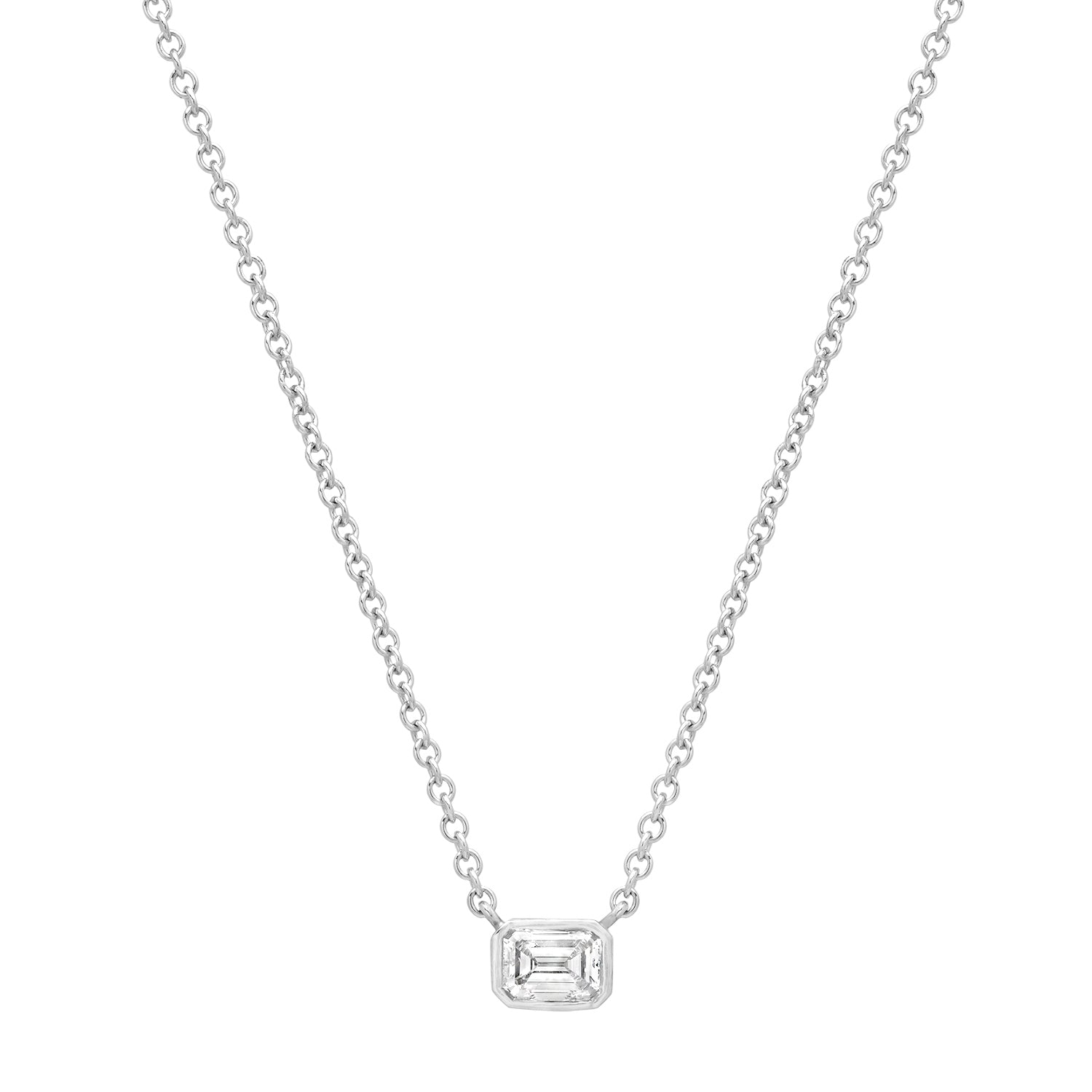 Bezel Set Emerald Cut Diamond Necklace