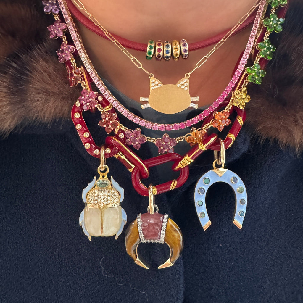 3/4 Mixed Sapphire Flower Chain Necklace