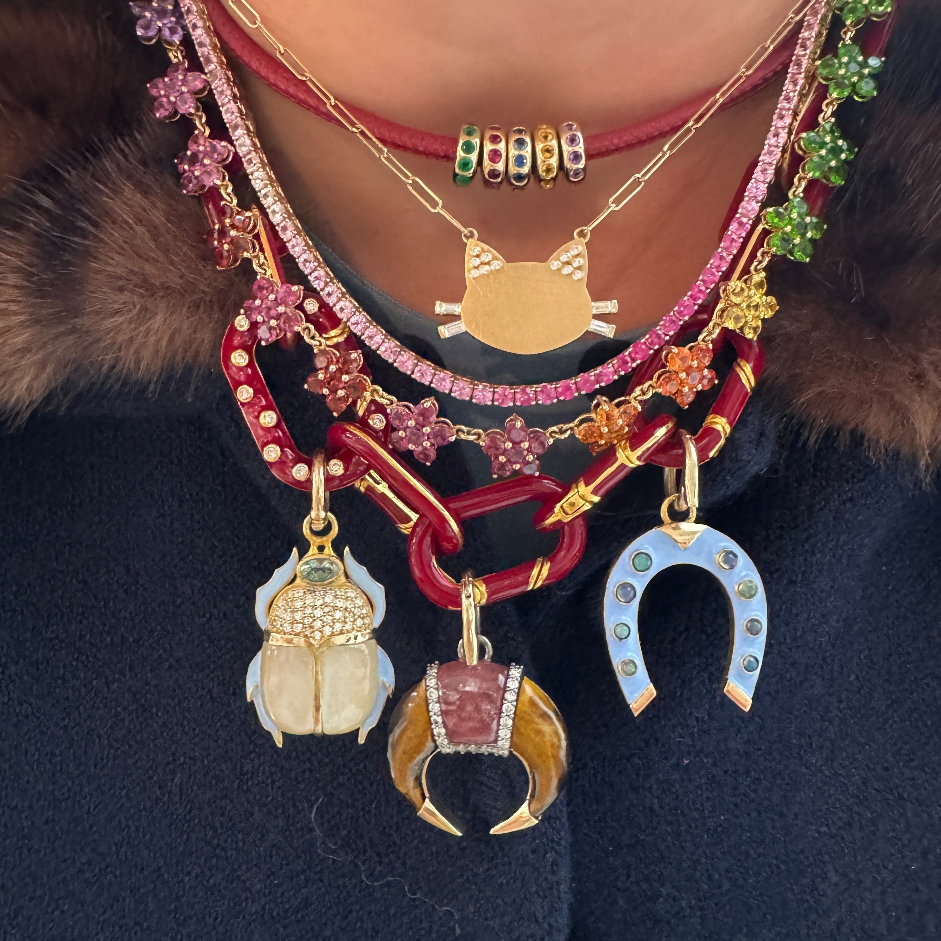 3/4 Mixed Sapphire Flower Chain Necklace