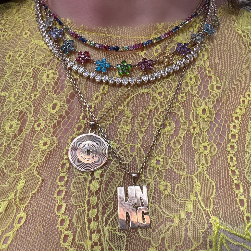 3/4 Mixed Sapphire Flower Chain Necklace