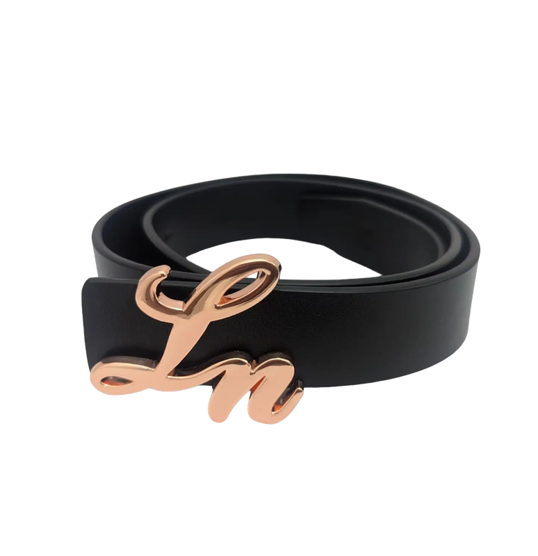 Laurice Noire LN Genuine Leather Logo Belt - Rose Gold