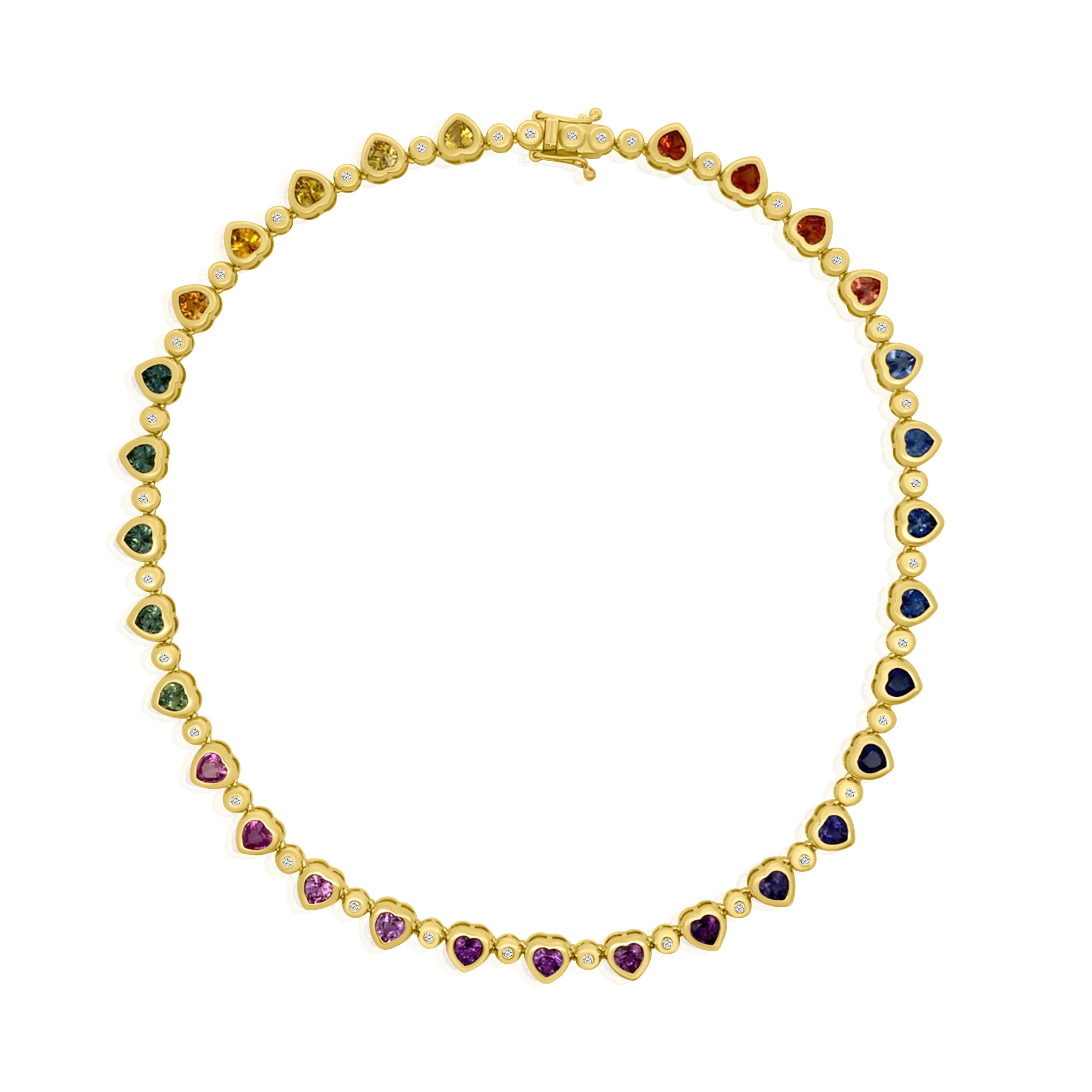 Mixed Sapphire & Diamond Bezel Set Heart Tennis Necklace