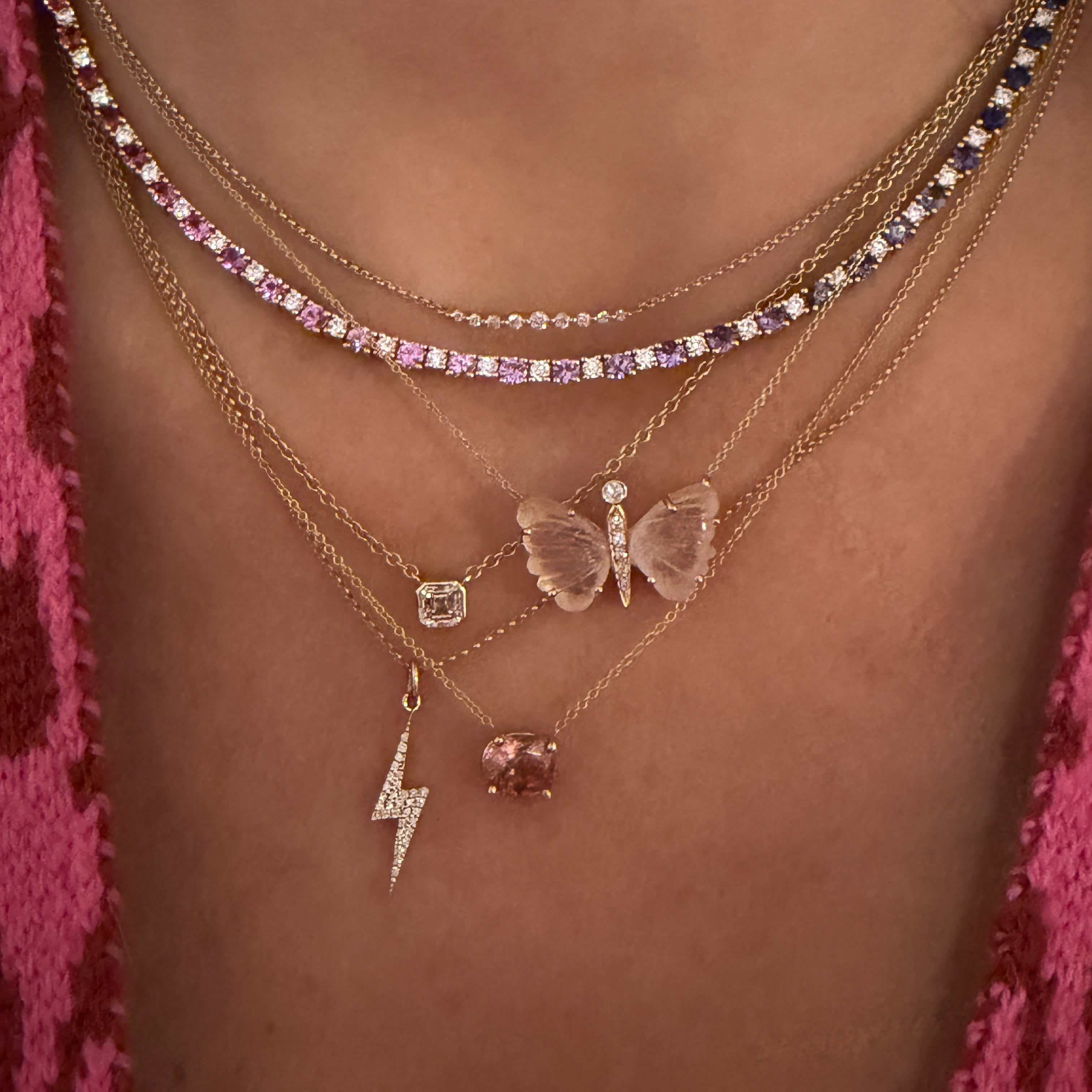 Amethyst Pink Topaz Gem Candy Necklace