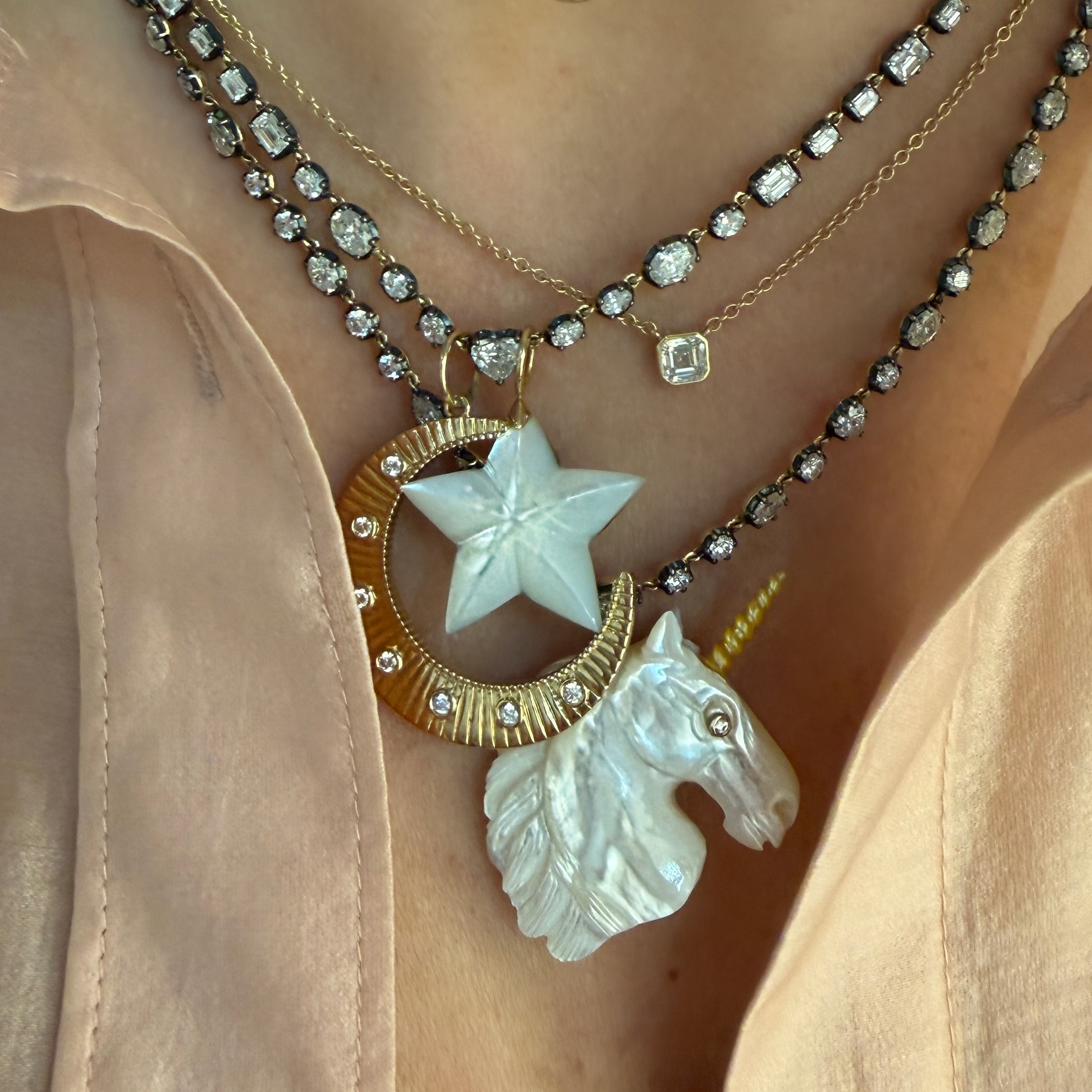 Bezel Set Asscher Cut Diamond Necklace