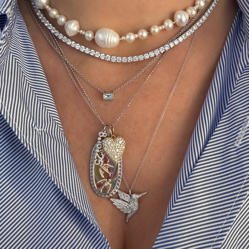 Bezel Set Emerald Cut Diamond Necklace